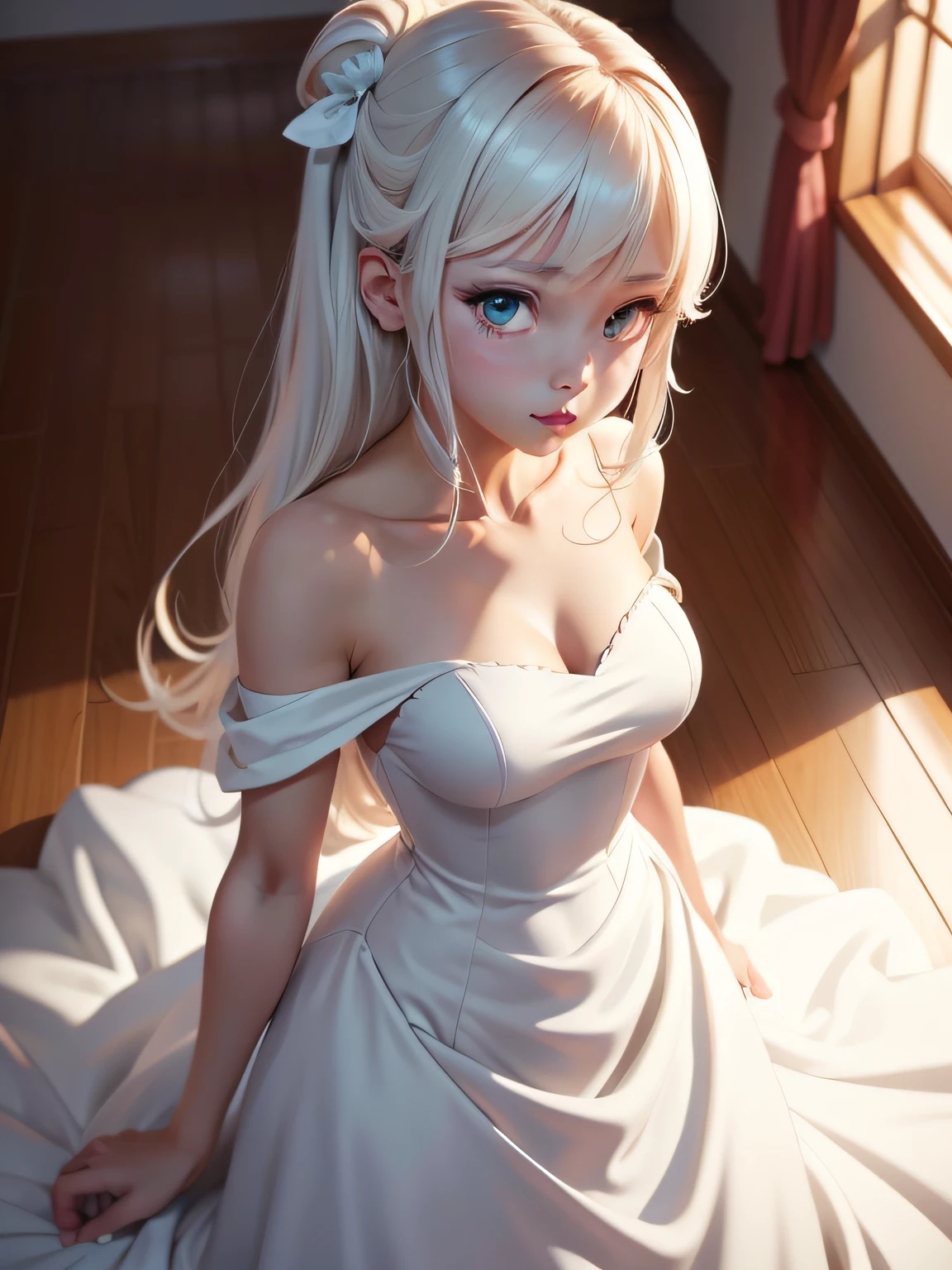 anime coloring, anime screencap, 1girl, white gown, upper body