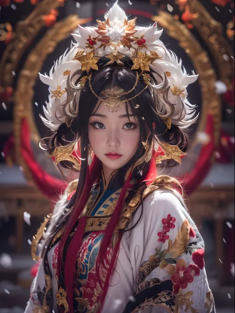 Chinese Tibetan girl, flowing hair, burgundy hair, Onsen District, Flame Girl, Yao Lang protector, python pattern robe, Black go...