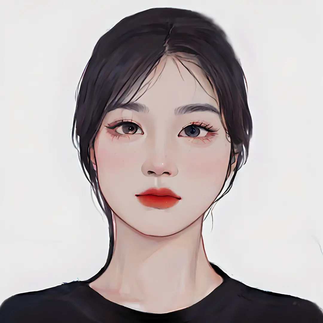 Draw a woman in a black shirt and red lipstick, portrait of female korean idol, digitalportrait, digital illustration portrait, Korean symmetrical face, portrait of kpop idol, with round face, in the art style of bowater, digital art portrait, 2d portrait,...