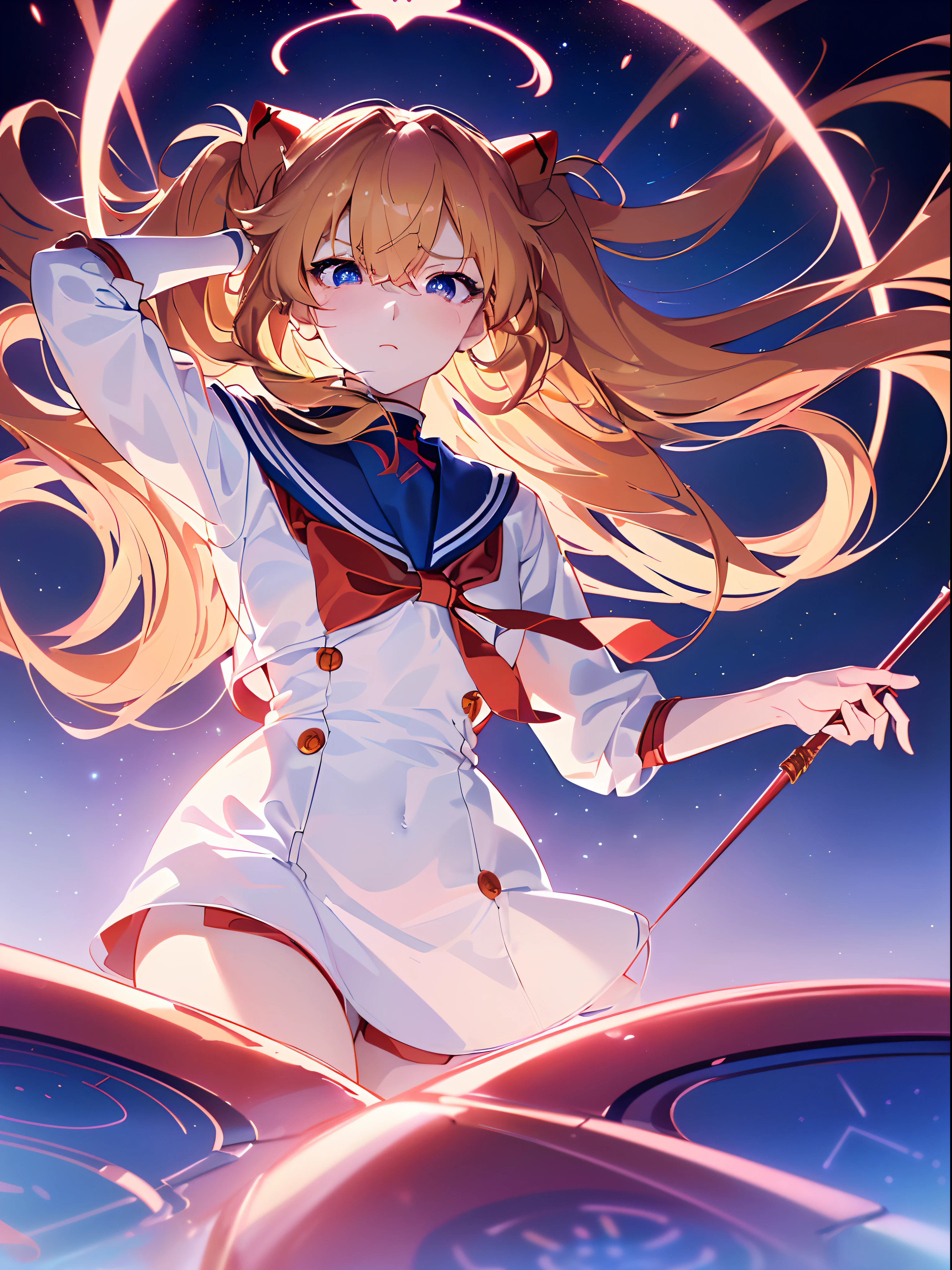 ((souryuu asuka langley, sailor dress:1.2, Blonde)),(Glowing eyes:1.233), diffuse reflection, high-profile, majestic,(angry,blushing,)(Beautiful and detailed eyes:1.3),1girll,Solo,(Masterpiece,Best quality, offcial art,Target the audience, Beautiful and aesthetic:1.3),(超高分辨率,Golden ratio, (4K), looking from above,((blue earth on the background,)),Floating, (photon maping, Radio City, Physically-based rendering,automatic white balance),Amazing,Sharp focus,Rich background, (((highdetailskin,)))Dynamic lighting,Intricately detailed clothing,Glowing eyes,Watery eyes,(masterpiece sidelighting),(a beauty girl,The sheen),[[Delicate fingers and hands:0.55]::0.85],(Detail fingers),((((The DSLR lens is reflected in the eye,Superior photographic quality,ultra-wide-angle)))),((unbelievable Ridiculous)),((extremely_Detailed_Eyes_and_face)),(Disheveled hair),Movie girl,