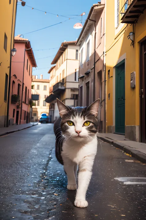 ((top-quality、​masterpiece、photographrealistic:1.4、in 8K))、Cats、(Cat strolling through beautiful Italian city)、cat eyes eyes、Very delicate and beautiful cat、Highly detailed cat、Beautiful Landscapes