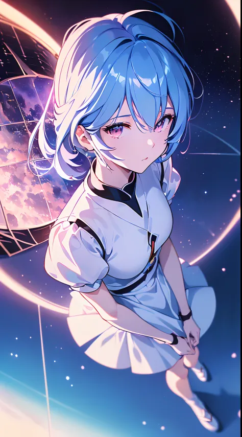 (((ayanami rei:))),((((BREAK,Design an image with a fisheye lens effect, capturing a wide field of view with a distinctive, curv...