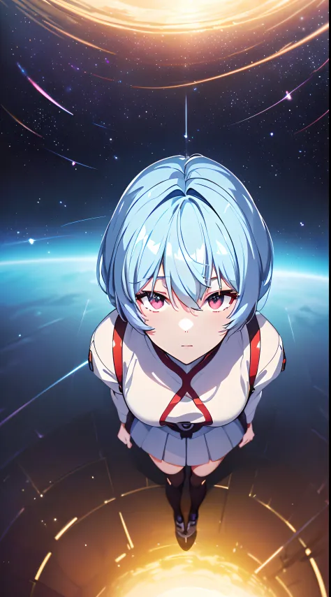 (((ayanami rei:))),((((BREAK,Design an image with a fisheye lens effect, capturing a wide field of view with a distinctive, curv...