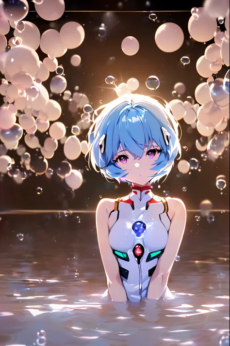 (((ayanami rei))),((((BREAK,Design an image with a fisheye lens effect, capturing a wide field of view with a distinctive, curve...