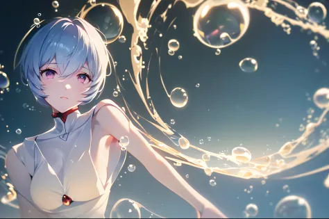 (((ayanami rei))),((((BREAK,Design an image with a fisheye lens effect, capturing a wide field of view with a distinctive, curve...