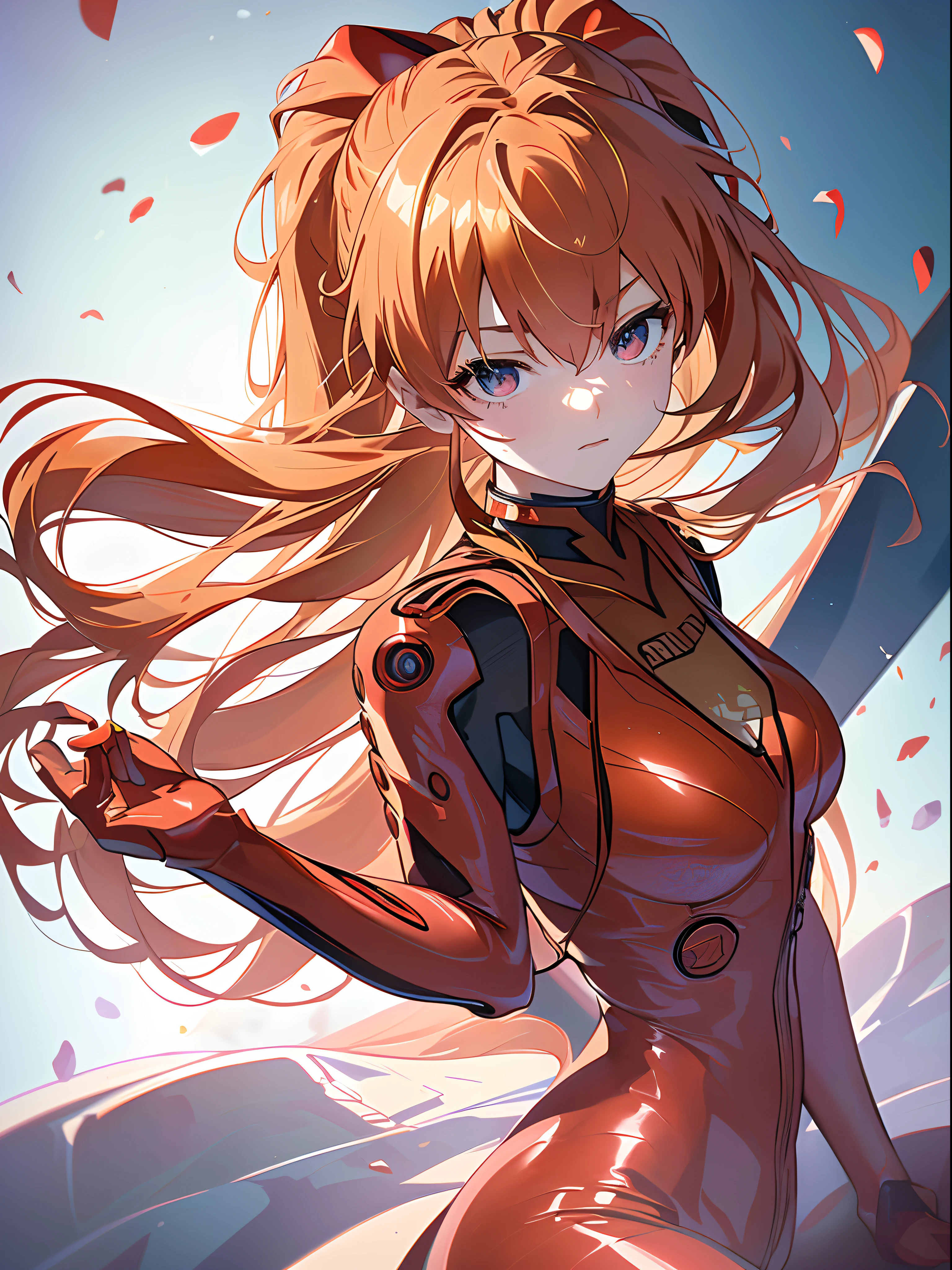 ((souryuu asuka langley,bodysuit,red plugsuit1.2,Blonde,low ponytail)),(Glowing eyes:1.233), diffuse reflection, high-profile, majestic,(frown,Tsundere,a very blushing face,)(Beautiful and detailed eyes:1.3),1girl,Solo,(Masterpiece,Best quality, offcial art,Target the audience, Beautiful and aesthetic:1.2),(超高分辨率,Golden ratio), (4K), (looking from above),((colourful flower bouquet,)),Floating, (photo maping, Physically-based rendering,automatic white balance),Amazing,Sharp focus,curtain screen,cinema curtain background, (((high detailed skin,cyberpunk,)))Dynamic lighting,Intricately detailed clothing,Watery eyes,(masterpiece sidelighting),(a beauty girl,The sheen),[[Delicate fingers and hands:0.55]::0.85],(Detail fingers),((((BREAK,Design an image with a fisheye lens effect, capturing a wide field of view with a distinctive, curved perspective.BREAK,)))Superior photographic quality,((extremely_Detailed_Eyes_and_face)),(Disheveled hair),Movie girl,