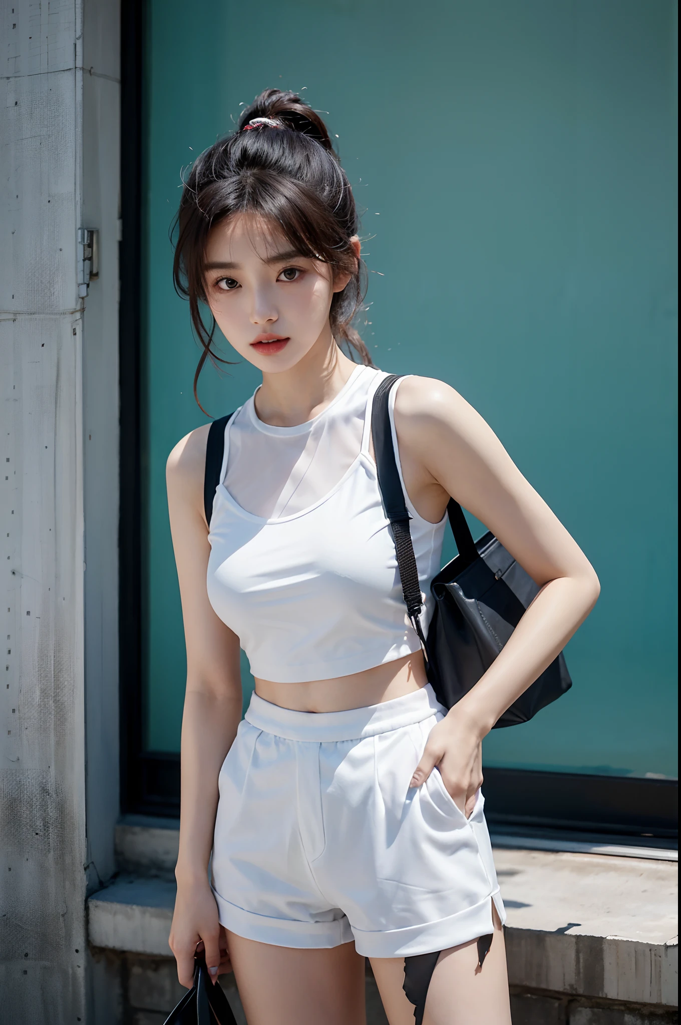 araffe asian woman in a green top and black shorts, korean girl, gorgeous  young korean woman, 2 4 year old female model, asian girl - SeaArt AI