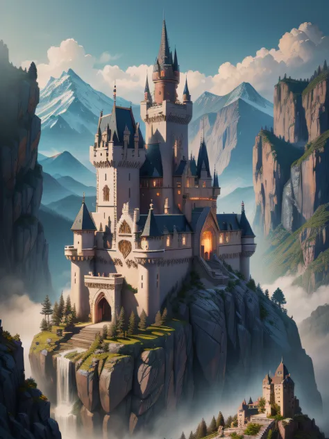 A forbidden castle high up in the mountains, pixel art, (intricate details:1.12), hdr, (intricate details, hyperdetailed:1.15), ...