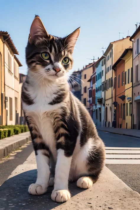 ((top-quality、​masterpiece、photographrealistic:1.4、in 8K))、Cats、(Beautiful Italian city)、cat eyes eyes、Very delicate and beautiful cat、Highly detailed cat、Beautiful Landscapes