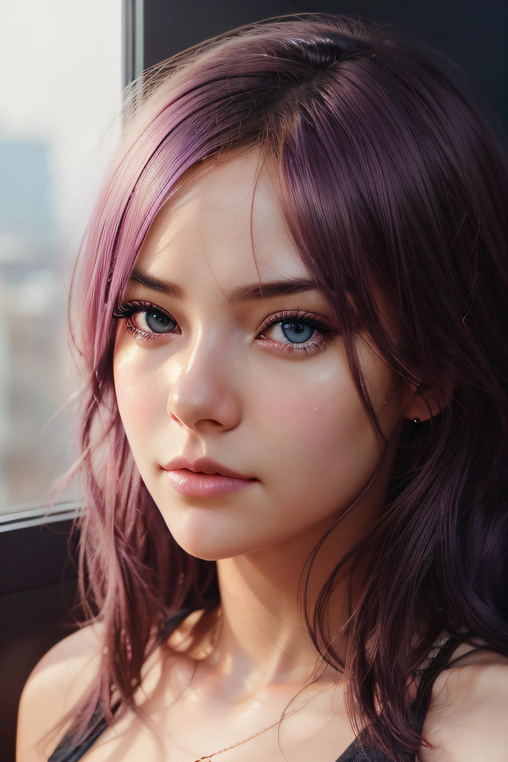 SNTHWVE Style, Nvink punk close-up face portrait (((SKS Person))), smooth soft skin, big dreamy eyes, beautiful intricate colored hair, Symmetrical, anime wide eyes, Soft lighting, Detailed face, by makoto shinkai, Stanley Artgerm Lau, wlop, rossdraws, Concept art, Digital Painting, Look into the camera