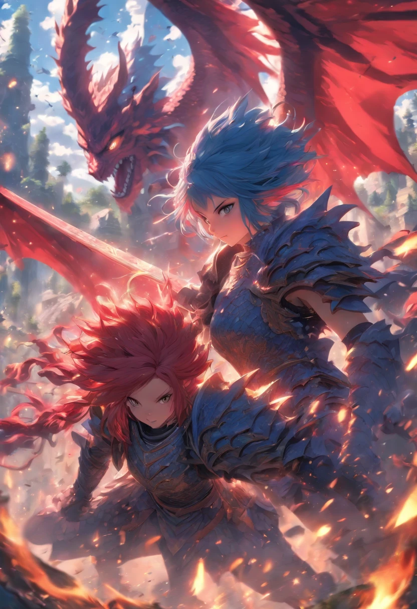 Two anime characters fighting with fire in a forest - SeaArt AI