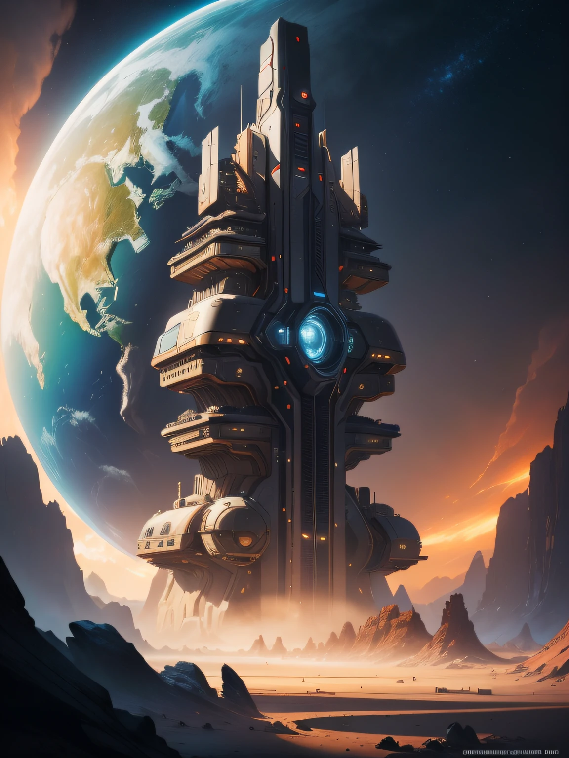 landscape, oil on matte canvas, sharp details, the expanse scifi spacescape ceres colony, intricate, highly detailed, digital painting, rich color, smooth, sharp focus, illustration, spaceship landed, Unreal Engine 5, 8K, art by artgerm and greg rutkowski and alphonse mucha