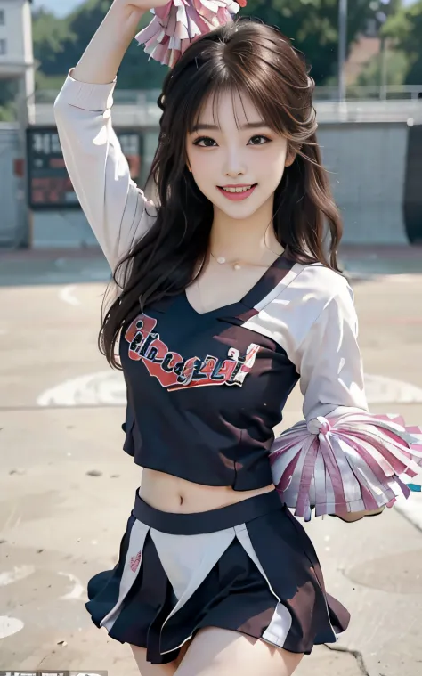 17 year old cool Korean, big round breasts, cleavage, cheerleader, baseball  team cheerleader - SeaArt AI