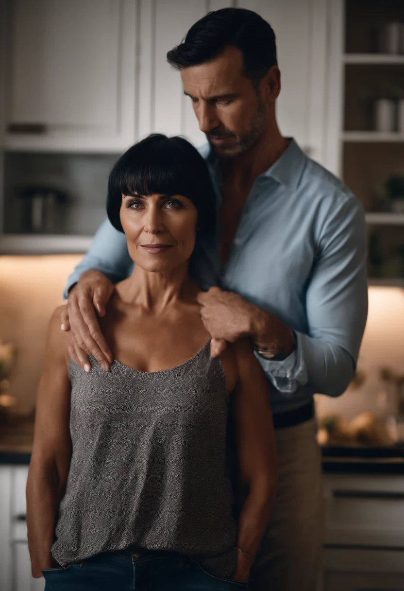 A man and woman standing in a kitchen together - SeaArt AI