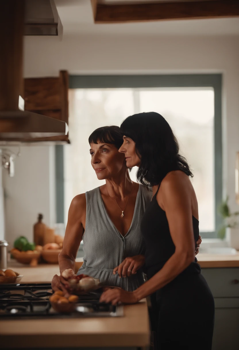 Two women standing in a kitchen preparing food together - SeaArt AI