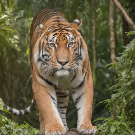 best quality,4k,8k,highres,masterpiece:1.2,ultra-detailed,realistic:1.37,rare golden tiger,tropical forest,glimmering sunlight,dense foliage,striking blue eyes,elusive presence,ferocious stance,majestic creature,stunning fur patterns,vivid colors,physicall...