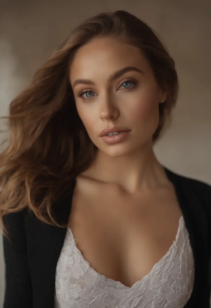 russian woman in a black bra top posing for a picture, 30 years old, sexy  face, jaw dropping beauty, portrait sophie mudd - SeaArt AI