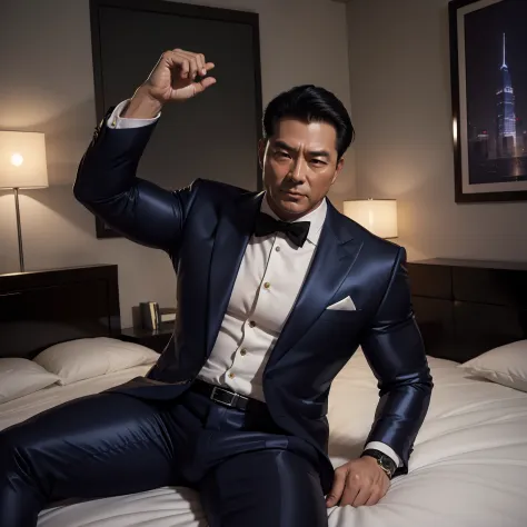 50 years old,daddy,shiny suit,k hd,in the office,muscle, gay ,black hair,asia face,masculine,strong man,The boss sleeps comforta...