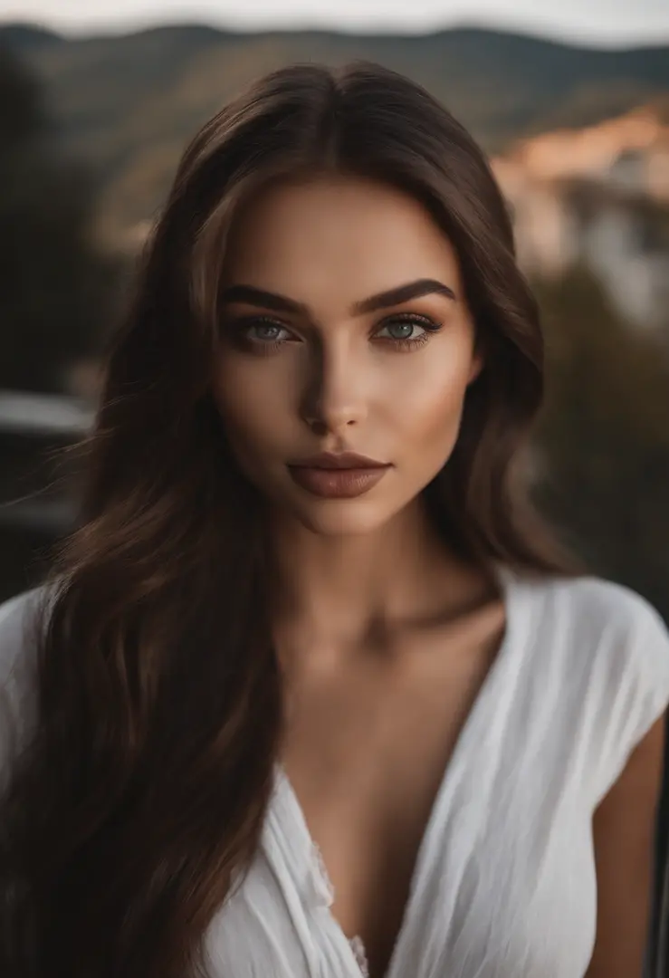 Mallu Femme Hispanic Avec Débardeur Fille Sexy Aux Yeux Bruns Portrait Sophie Mudd Cheveux 