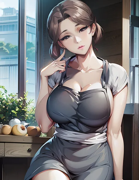 Kitagawa Utamuro style, anime visual of a young woman,Focus on the face,exquisite and beautiful face,high ponytails,Long hair，城市,Outdoors,Stand up,long leges,Mature woman,Big breasts wife,Married Woman,Mature woman,office  lady,(Masterpiece), (Best quality...