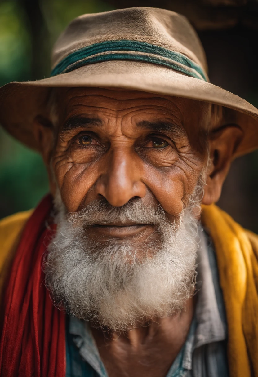 An average photo of a wise old man, looking-into-camera, Realistic details, foto tirada com uma Nikon D850, perfeitamente iluminado, uma profundidade de campo rasa