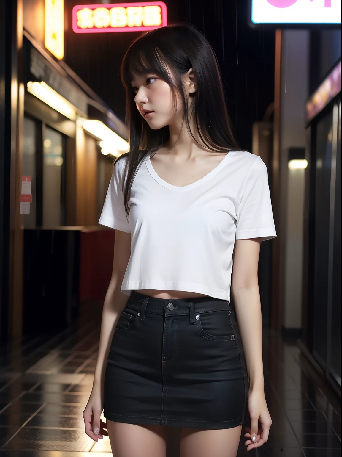 Arafed asian woman in a white shirt and black skirt - SeaArt AI