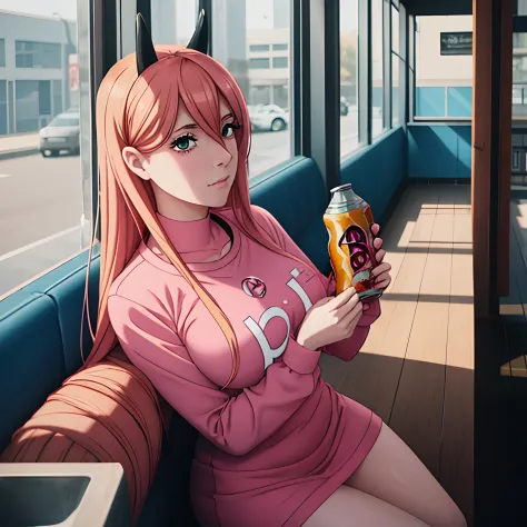 there is a woman with pink hair sitting on a bench holding a cell phone, belle delphine, better known as amouranth, thicc, amouranth, emo girl eating pancakes, pink and black, anime girl in real life, anime girl drinks energy drink, with pink hair, young b...