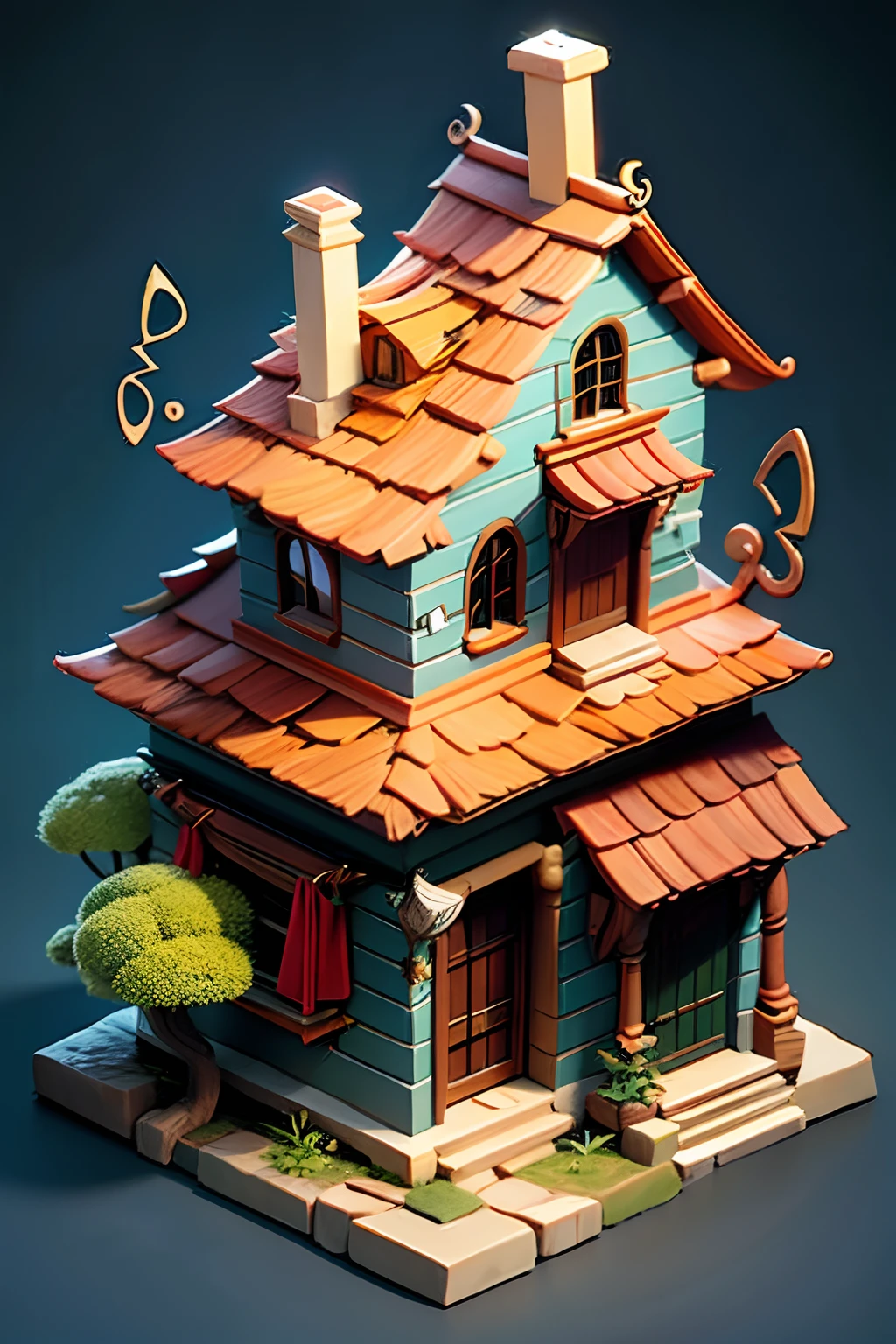 A close up of a small house with a tree on the front - SeaArt AI