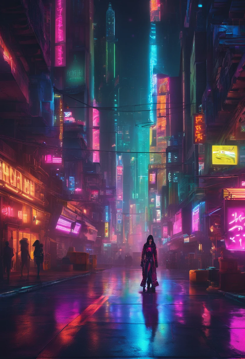 A person standing in the middle of a city at night - SeaArt AI