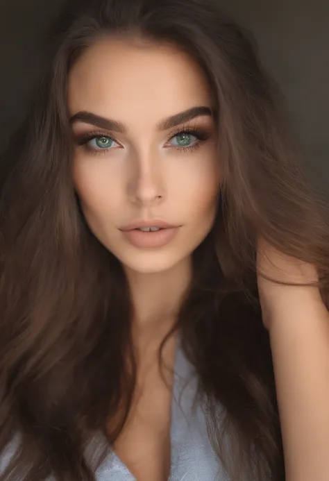 A close up of a woman with long hair and green eyes - SeaArt AI