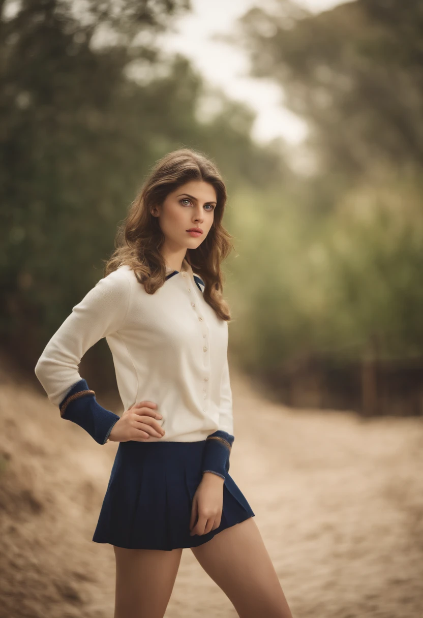 A woman in a skirt and shirt posing for a picture - SeaArt AI