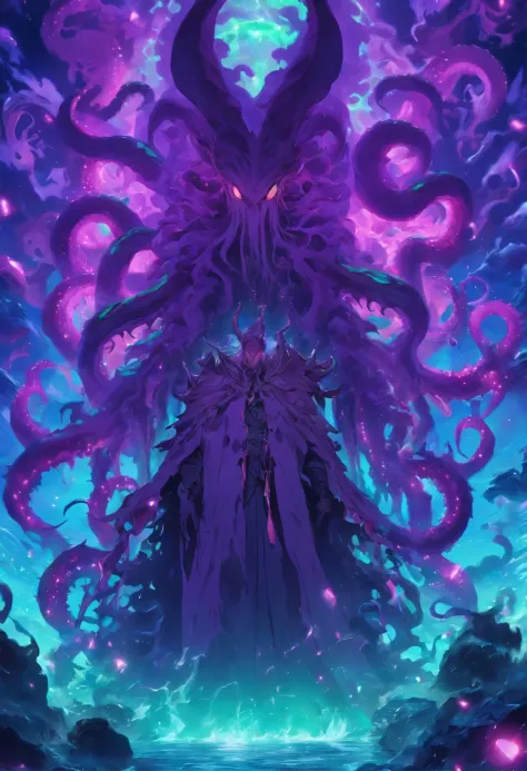 purple Mind Flayer, sea-green tentacles and spikes and tiny demon wings, grotesque , colors are primarily violet and purple with little bit of magenta, masterpiece, best quality