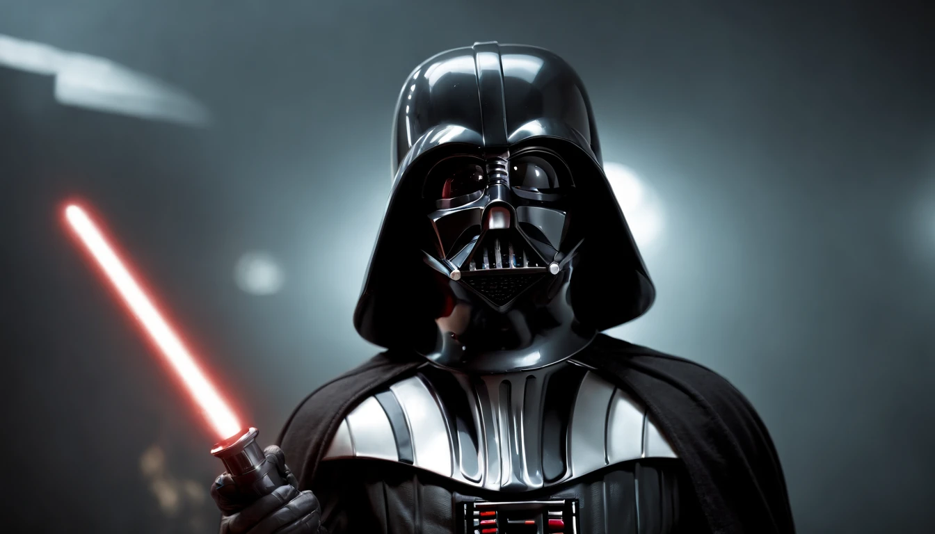 Darth vader with a red light saber in his hand - SeaArt AI