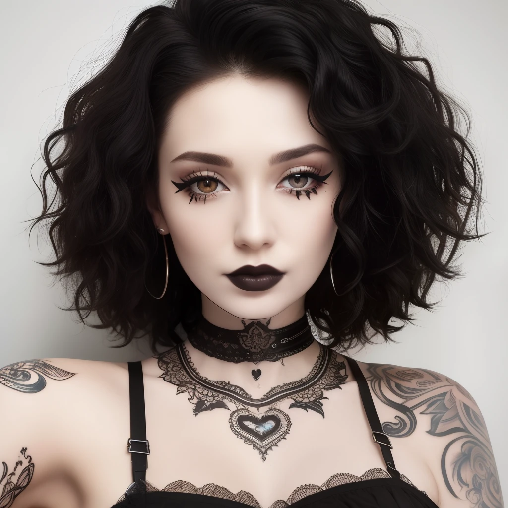 A woman with black hair and tattoos wearing a black bra top - SeaArt AI