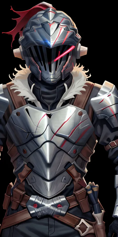 1man, goblin slayer, armor, standing, center, upper body, manly, close-up, facing front