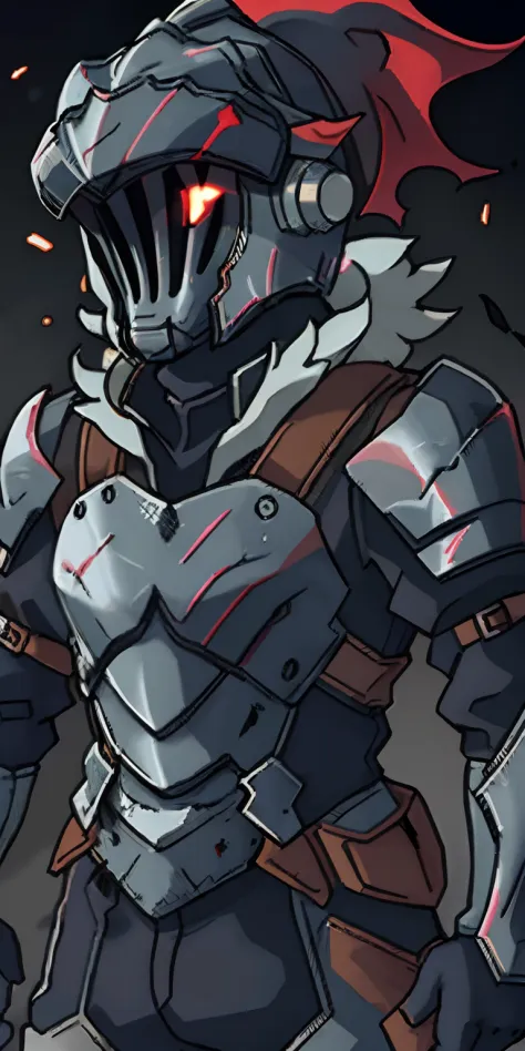 man, goblin slayer, armor, standing, center, upper body, manly, close-up, facing front, hyper detailed, highly detailed