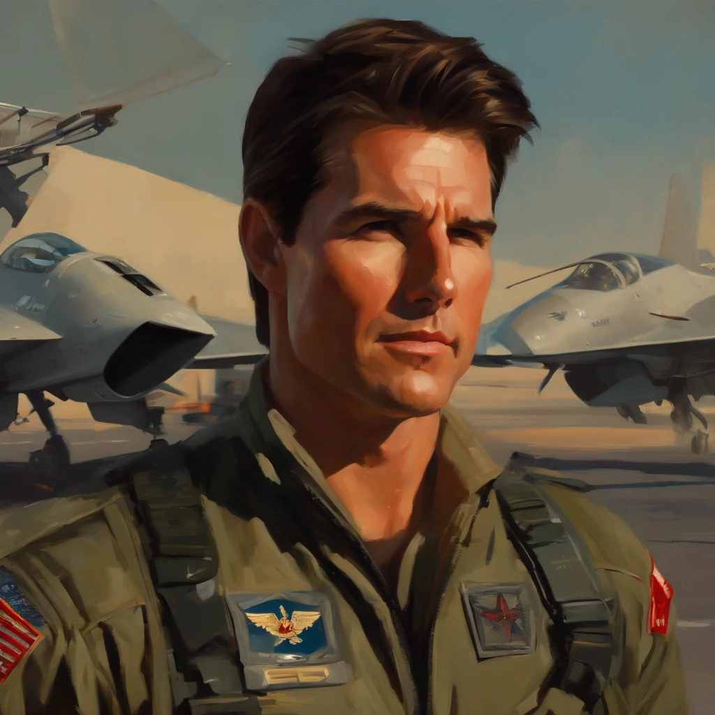 Tom Cruise of Top Gun, vhs effect, (poster: 1.2), poster on the wall, nostalgia, movie poster, (skin texture), intricately detailed, fine details, hyperdetailed, ray tracing, subsurface scattering, diffuse soft lighting, F-14 Tomcat airplanes detailed in the background, shallow depth of field, by (Oliver Wetter) majestic professional oil painting by Ed Blinkey, Atey Ghailan,  Studio Ghibli, by Jeremy Mann, Greg Manchess, Antonio Moro, trend at ArtStation, trend at CGSociety, Intricate, High Detail, Sharp focus, dramatic painting and photorealistic art of (greg rutkowski:1.4), bokeh