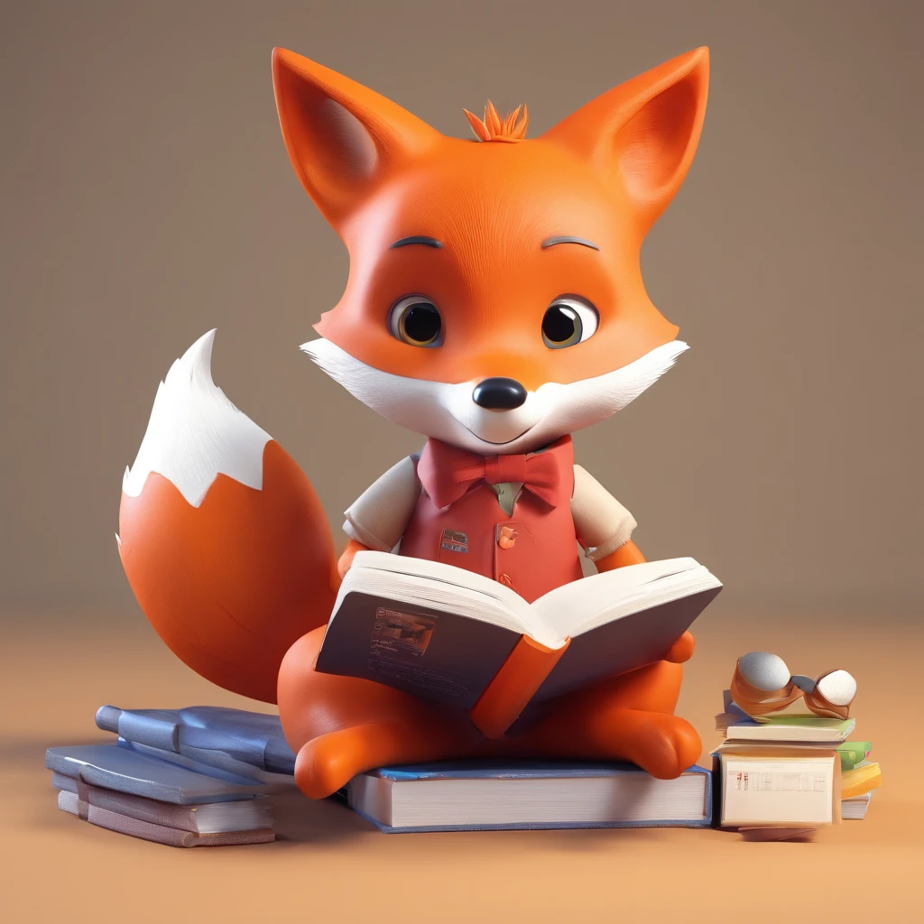 There is a toy fox that is reading a book - SeaArt AI