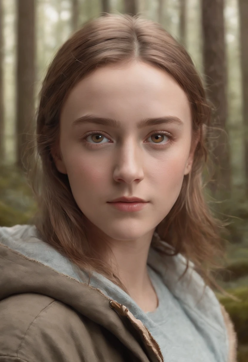 A woman with long hair and a hoodie in a forest - SeaArt AI