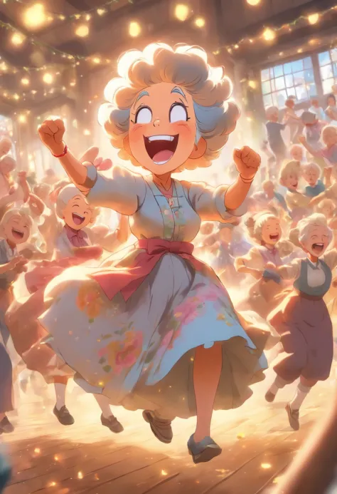 Grandma square dancing，Laugh happily，Scenes of happiness in old age