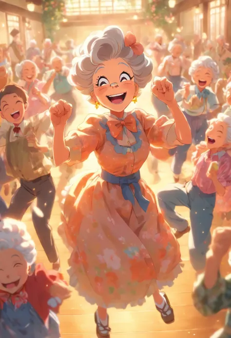 Grandma square dance，Laugh happily，Scenes of happiness in later life