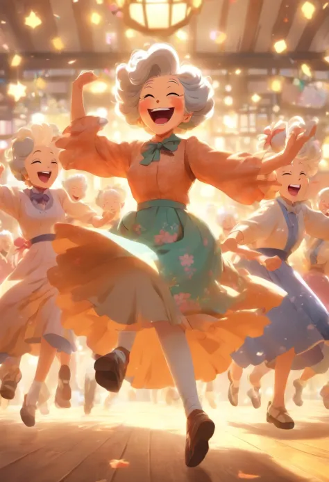 Grandma square dancing，Laugh happily，A scene of happiness in old age