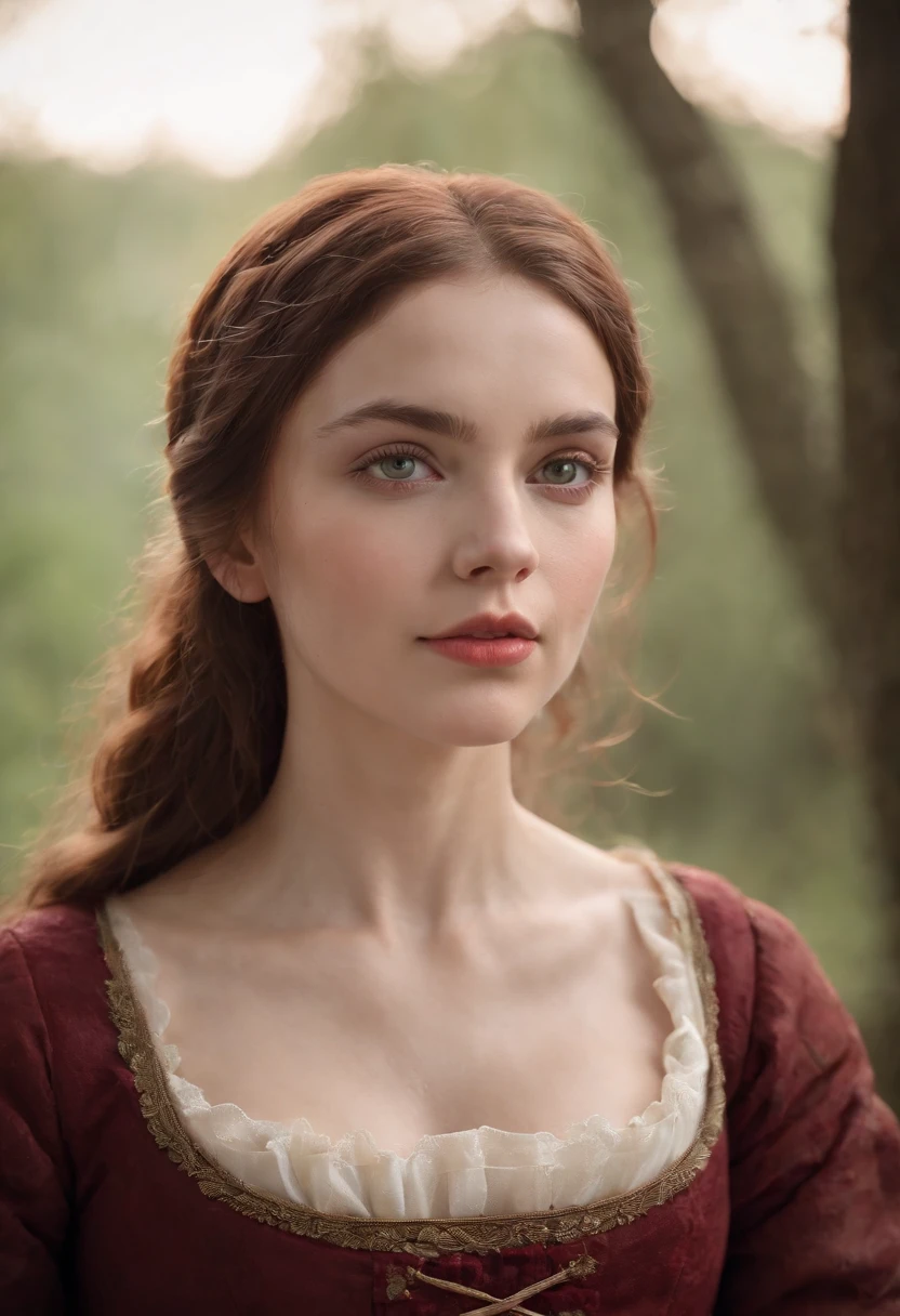 (((A deep reddish scar runs across her left cheek))) light skinned, Women around 19 years old, Natural gray hair, Distinctive green eyes, Wearing Cole, slender and graceful,, Beautiful, Candlelight in medieval atmosphere, Ultra Sharp Focus, realistic shot, Women's clothing in the Middle Ages, Tetradic color (Scar:1.4)