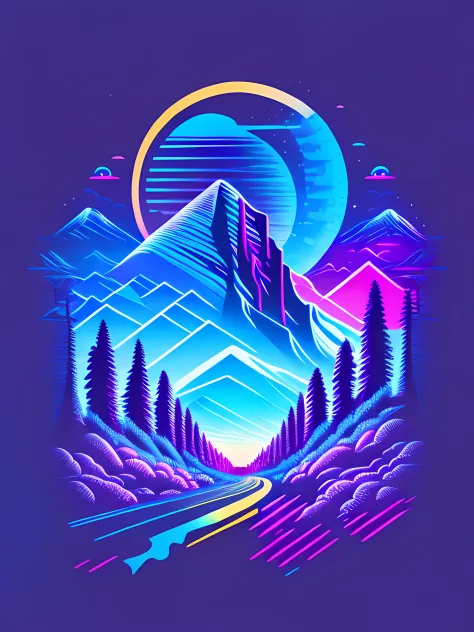 Cold neon color, T-shirt design, rzminjourney, vectorial art