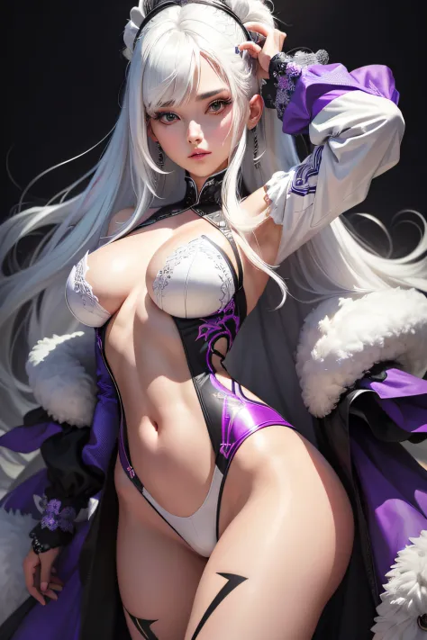 tmasterpiece，top-quality，aestheticly pleasing，White hair，The upper part of the body，girl，Lively texture，extreme hight detail，Optical mixing，Playful patterns