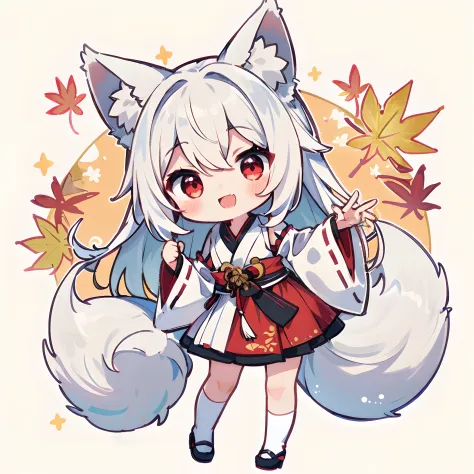 Anime girl with white hair and red eyes in a red dress, white - haired fox, fox nobushi, foxes, White fox anime, Onmyoji, White ...