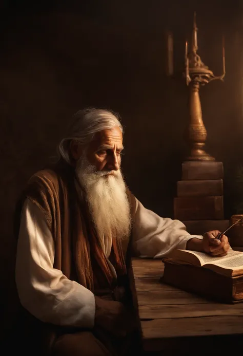 An Old Man Full Of Faith Writing On Parchment - Seaart Ai