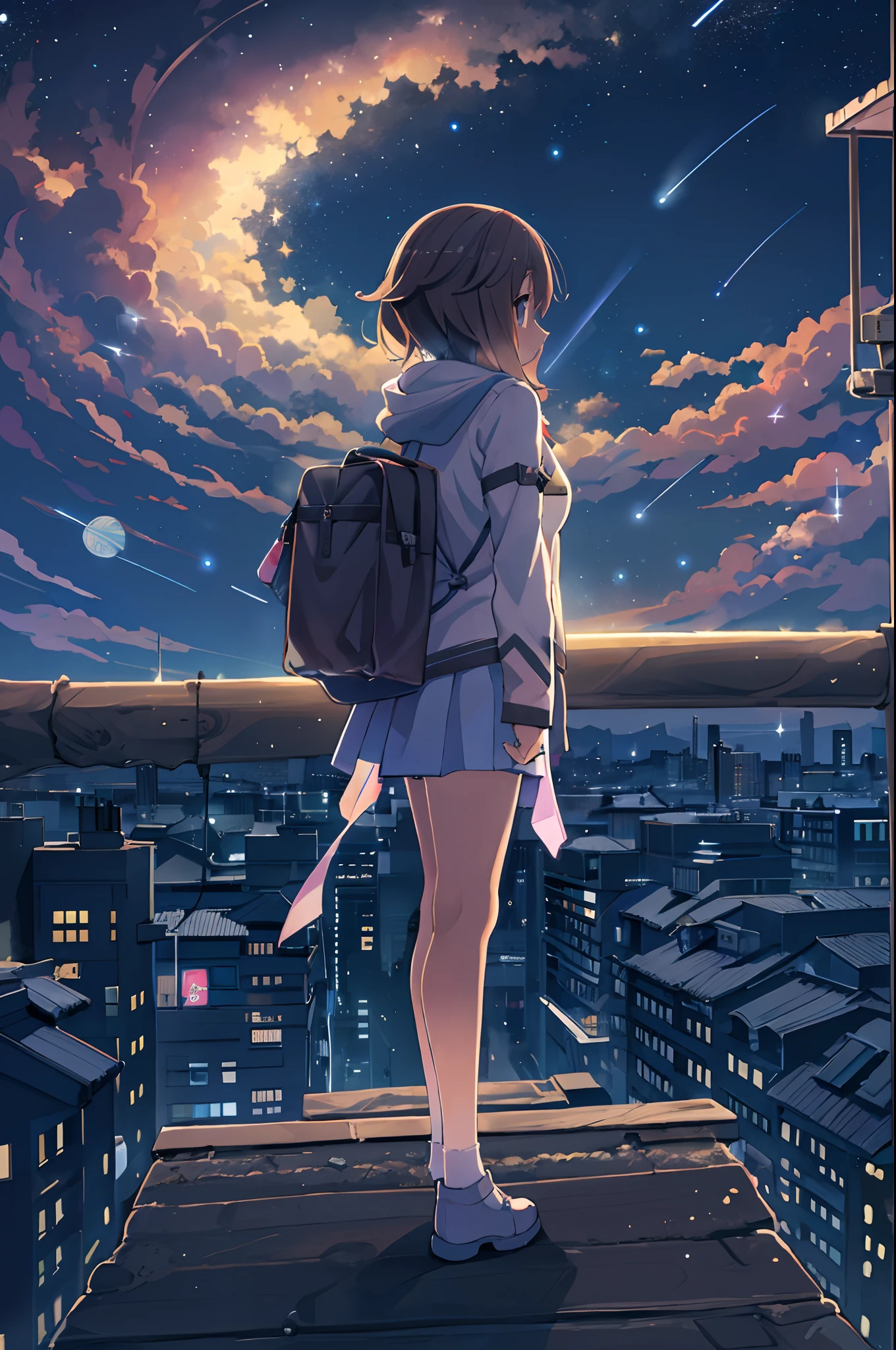 屋上に立って星と夜空を眺めるアニメの女の子, アニメ壁紙 4k, アニメ壁紙 4 k, 4k アニメ壁紙, アニメアート壁紙 8K, アニメアート壁紙 4k, アニメアート壁紙 4k, アニメスタイル 4k, 新海誠 シリル・ロランド, 4K マンガ壁紙, アニメ壁紙, 素晴らしい壁紙, 流れ星