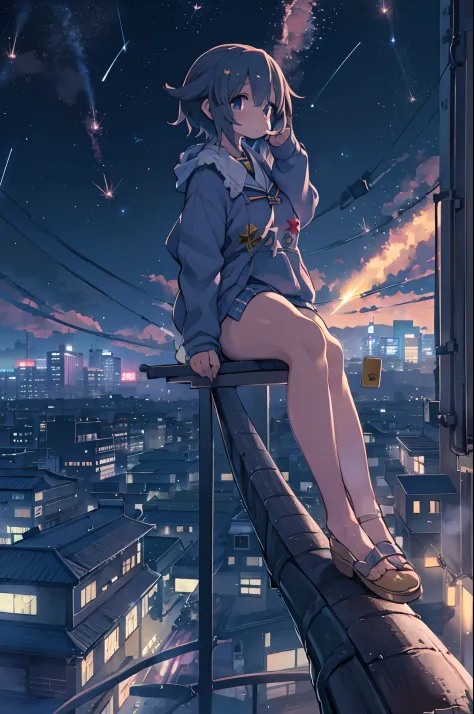 Anime girl standing on rooftop looking at stars and night sky, anime wallpaper 4k, anime wallpaper 4 k, 4k anime wallpaper, Anim...