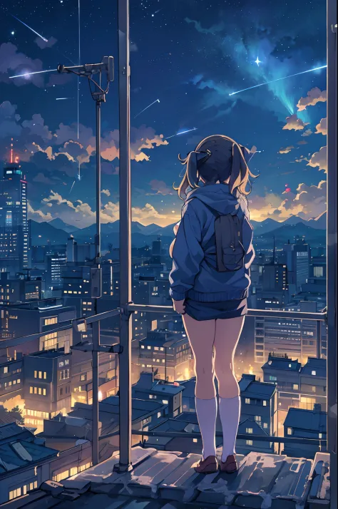 anime girl standing on rooftop looking at stars and night sky, anime wallpaper 4k, anime wallpaper 4 k, 4k anime wallpaper, anim...